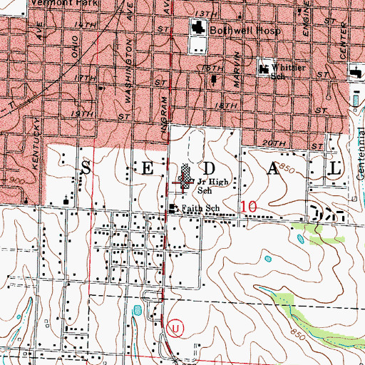 Topographic Map of Sedalia Middle School, MO