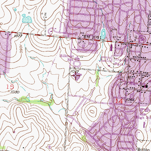 Topographic Map of Yeokum Middle School (historical), MO