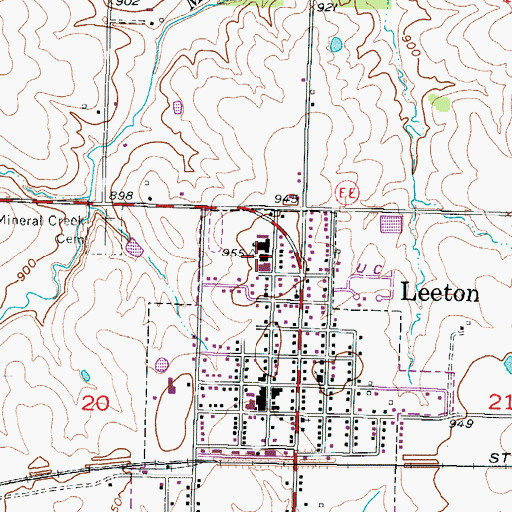 Topographic Map of Leeton Middle School, MO