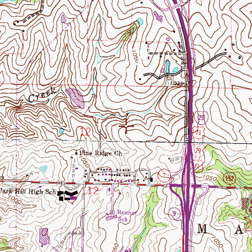 Topographic Map of Grantham University, MO