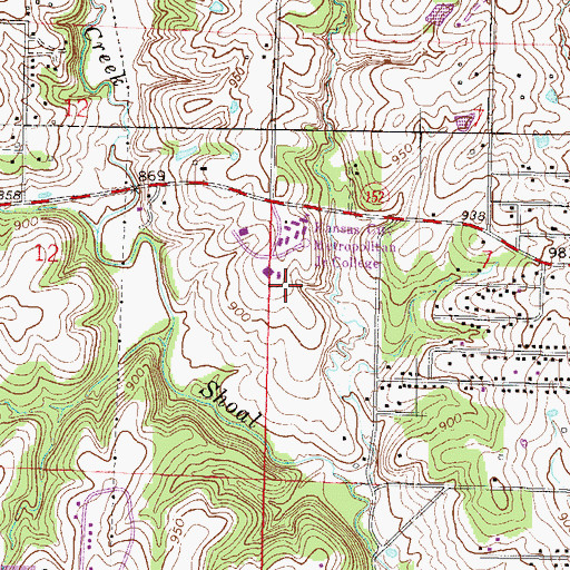 Topographic Map of Metropolitan Community College Maple Woods Campus, MO