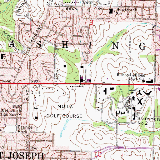 Topographic Map of Vatterott College, MO