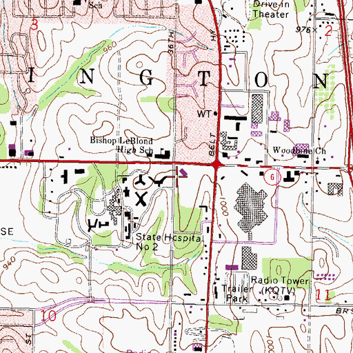 Topographic Map of Woodson's Children's Hospital School, MO