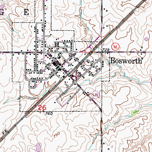 Topographic Map of Bosworth High School, MO