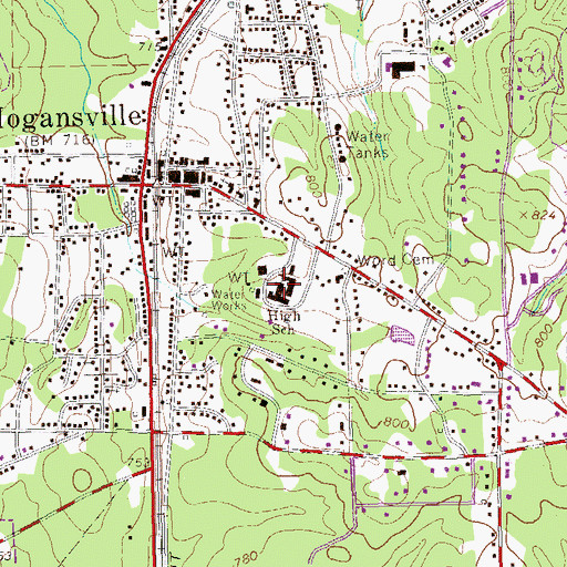 Topographic Map of Hogansville Elementary School, GA