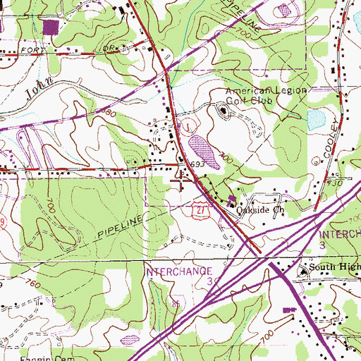 Topographic Map of Oakside Christian School, GA