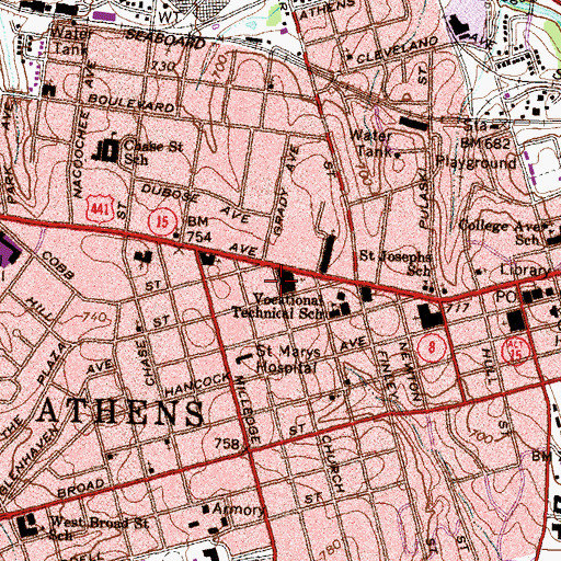 Topographic Map of Prince Avenue Christian School, GA