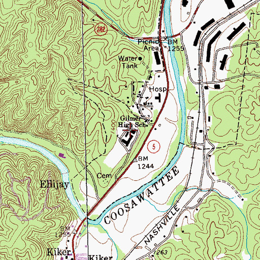 Topographic Map of Gilmer Middle School, GA
