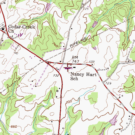 Topographic Map of Hart County Academy, GA