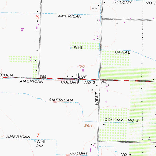 Topographic Map of American Colony Number Two Canal, CA