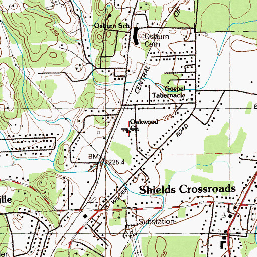 Topographic Map of Oakwood Baptist Christian Academy, GA