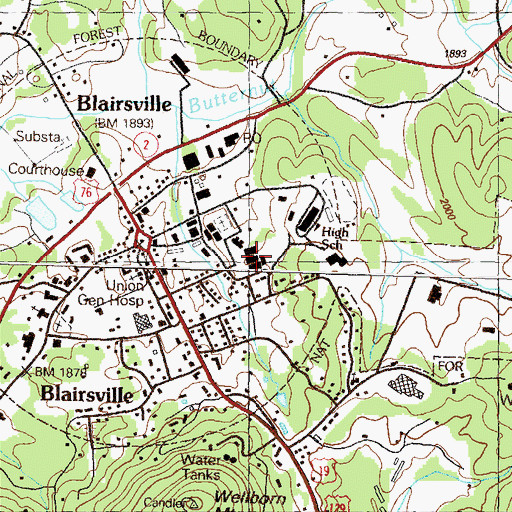Topographic Map of Towns - Union Alternate Education School, GA