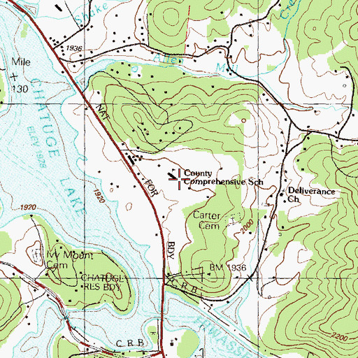 Topographic Map of Towns County Middle School, GA