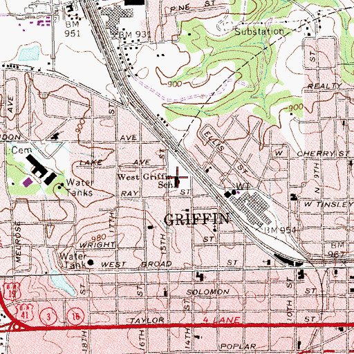 Topographic Map of Griffin Spalding Alternative School, GA