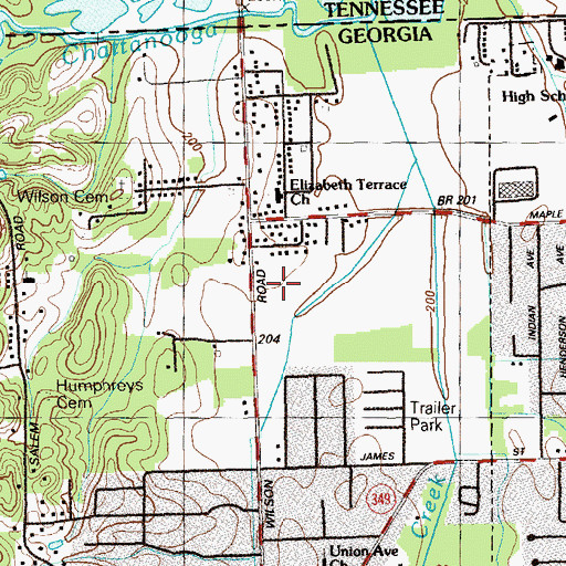 Topographic Map of Rossville Elementary School, GA