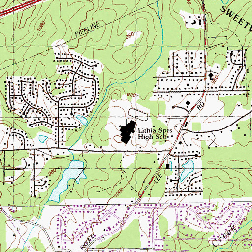 Topographic Map of Lithia Springs High School, GA