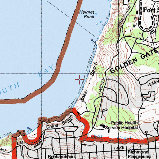 Topographic Map of Baker Beach, CA