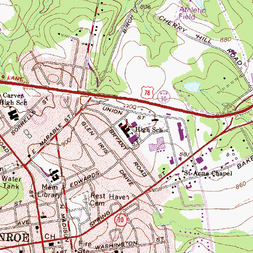 Topographic Map of Walton Career Academy, GA