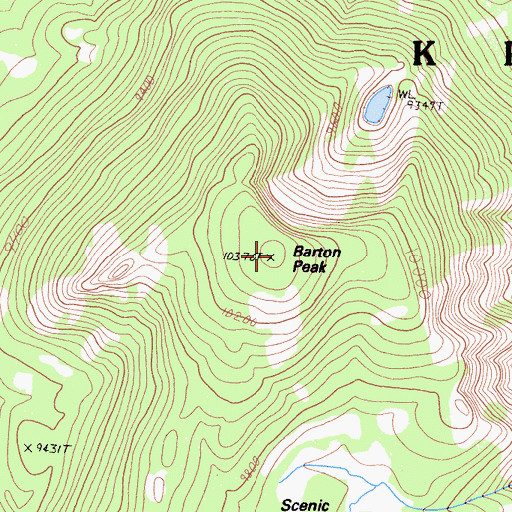 Topographic Map of Barton Peak, CA