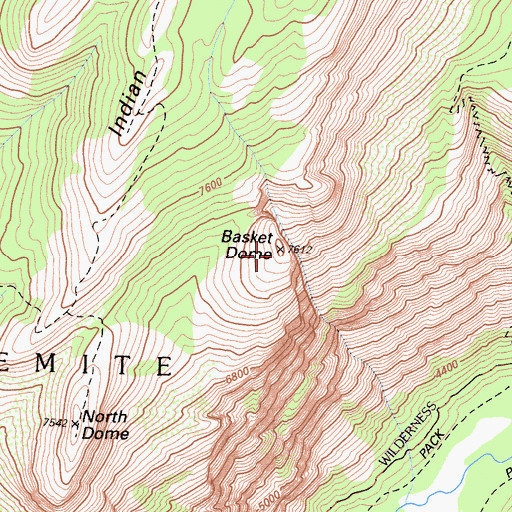 Topographic Map of Basket Dome, CA
