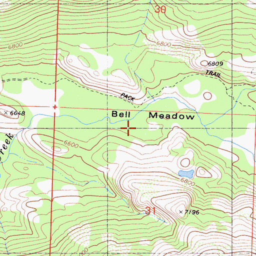 Topographic Map of Bell Meadow, CA