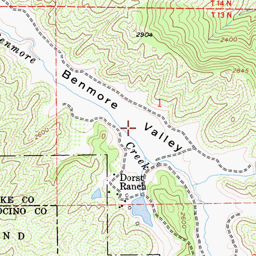 Topographic Map of Benmore Valley, CA