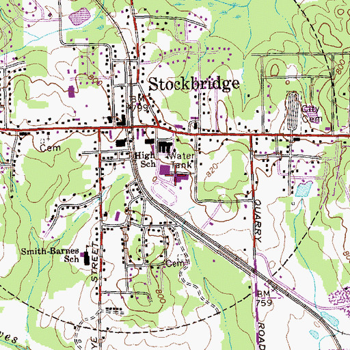 Topographic Map of Patrick Henry Middle School Main Campus, GA