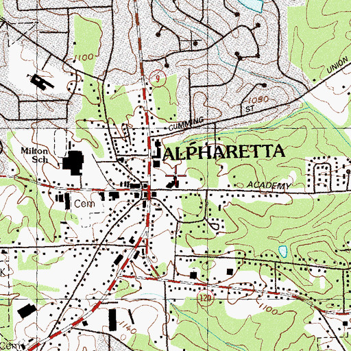 Topographic Map of Alpharetta Christian Academy, GA