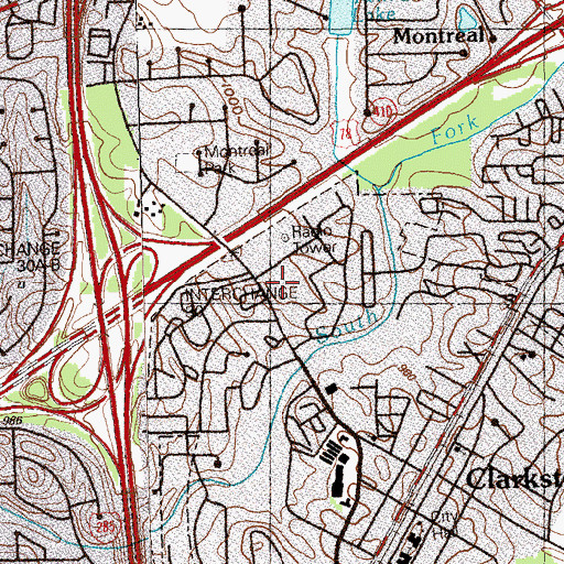 Topographic Map of DeKalb Technical College Paul M Starnes Center, GA