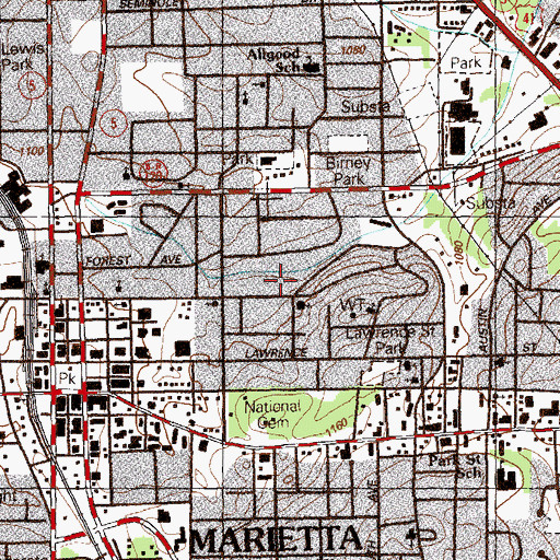 Topographic Map of Woods Wilkins Center, GA