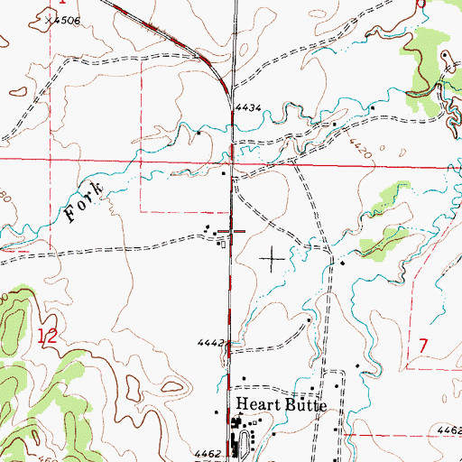 Topographic Map of Heart Butte Fire Department, MT