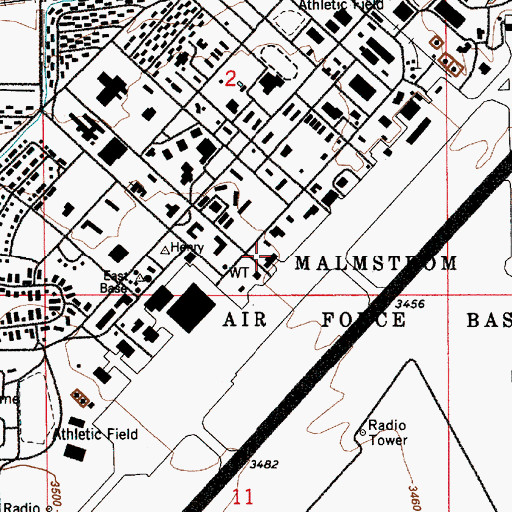 Topographic Map of Malmstrom Air Force Base Fire Department, MT