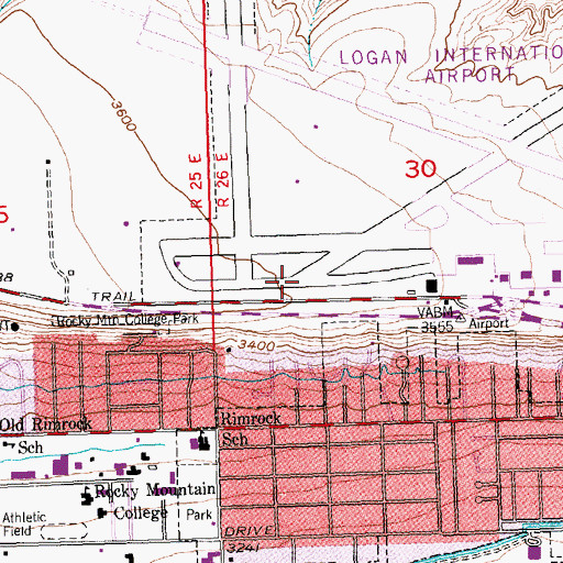 Topographic Map of Billings Logan International Airport Crash Fire Rescue, MT
