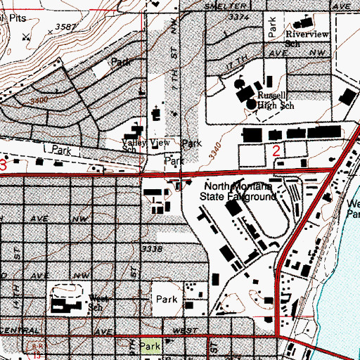 Topographic Map of Great Falls Fire Rescue Station 2, MT