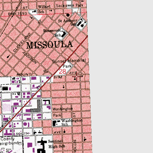 Topographic Map of Missoula Fire Department Station 2, MT