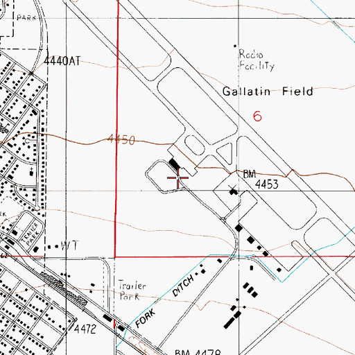 Topographic Map of Gallatin Field Fire Station, MT