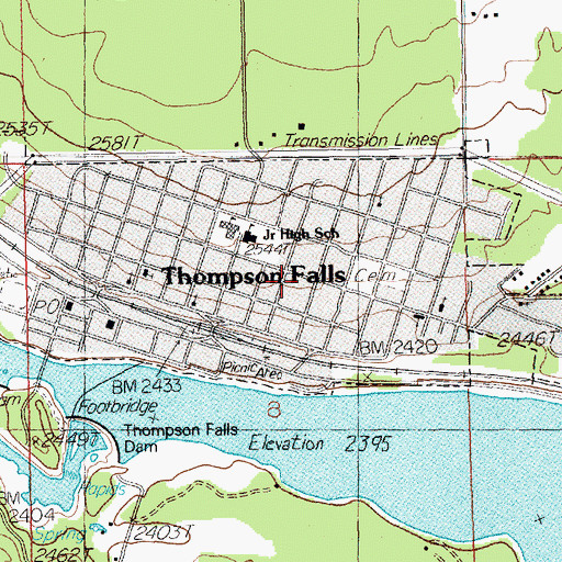 Topographic Map of Thompson Falls Volunteer Fire Department Station 2, MT