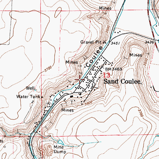Topographic Map of Sand Coulee Volunteer Fire Department Substation, MT