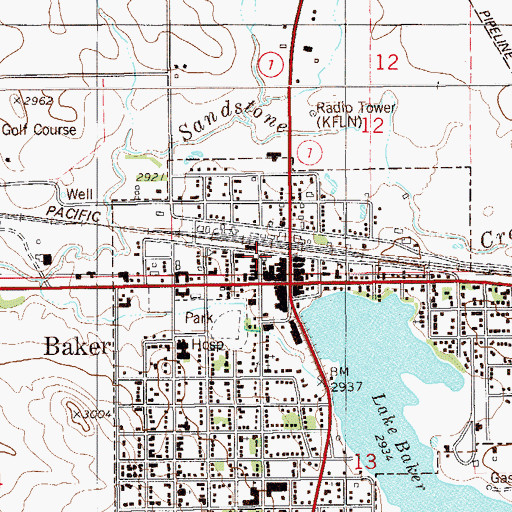 Topographic Map of Baker Rural Fire District, MT