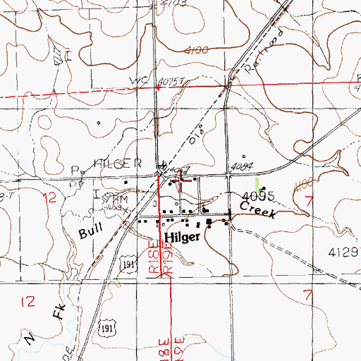 Topographic Map of Hilger Fire Department, MT