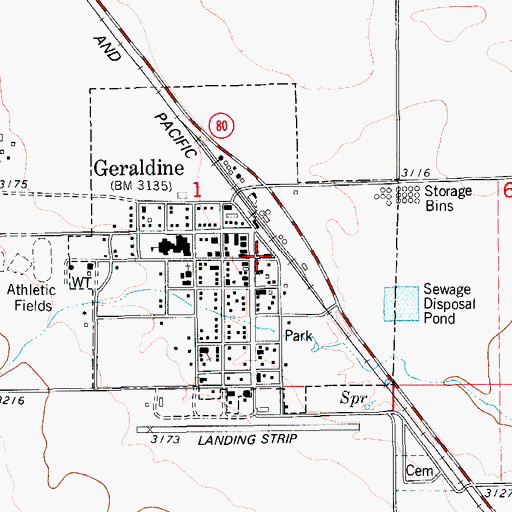 Topographic Map of Geraldine Volunteer Fire Department and Ambulance, MT