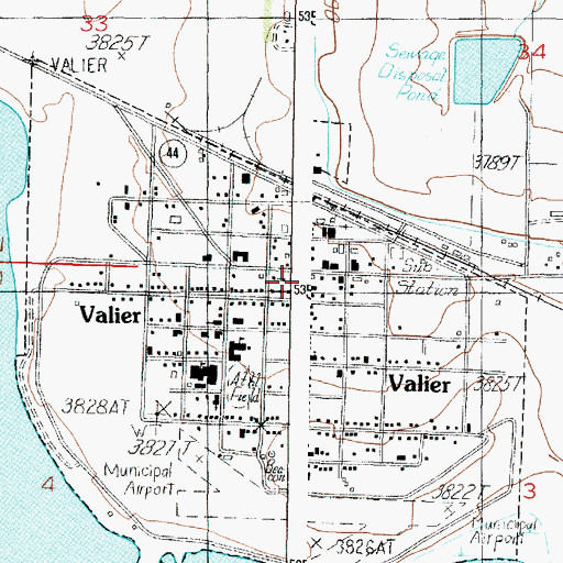 Topographic Map of Valier Volunteer Fire Department, MT
