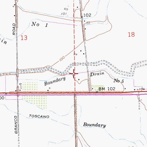 Topographic Map of Boundary Drain Number Five, CA