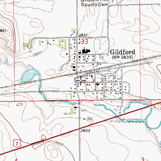 Topographic Map of Gildford Rural Fire Department, MT
