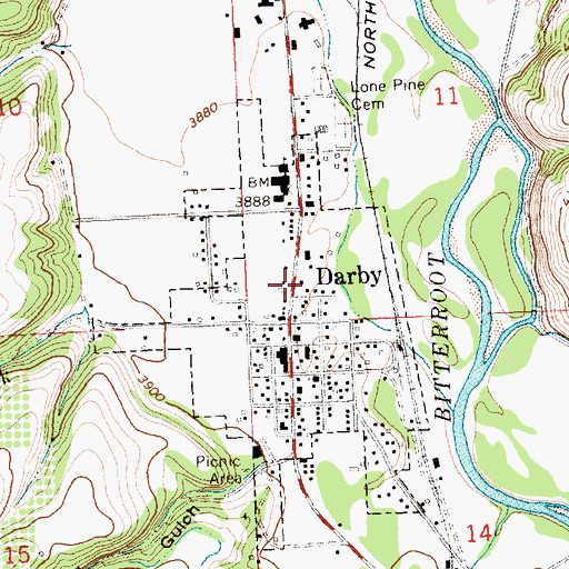 Topographic Map of Darby Volunteer Fire Department, MT