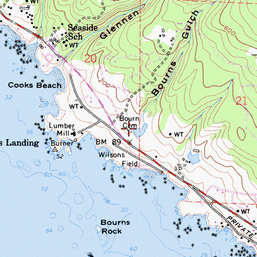 Topographic Map of Bourns Gulch, CA