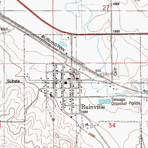 Topographic Map of Bainville Rural Fire District, MT