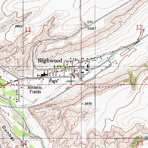 Topographic Map of Highwood Volunteer Fire Department, MT