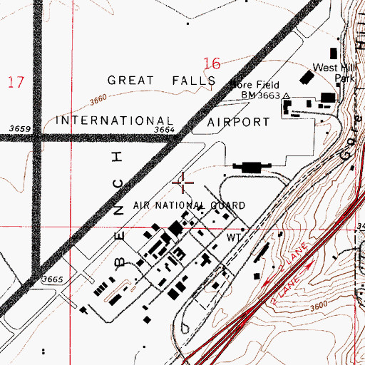 Topographic Map of Great Falls Airport Fire Department, MT