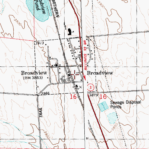 Topographic Map of Broadview Volunteer Fire Department, MT